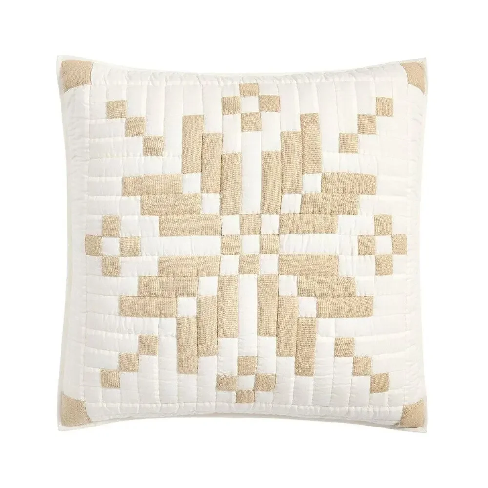 3 Pottery Barn Shimmer Snowflake Quilted EURO Pillow Sham Covers Cream White NWT
